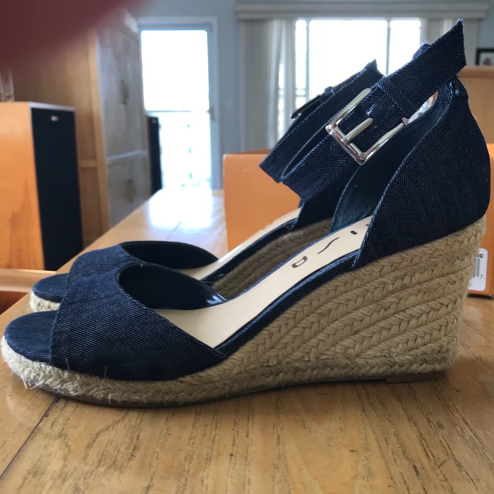 Denim Ankle Strap Rafia Heel wedges
